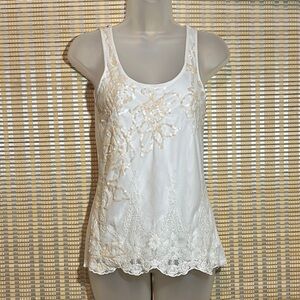 Express White Embellished Sequins Mesh Lace Trim Sleeveless Tank Top XS